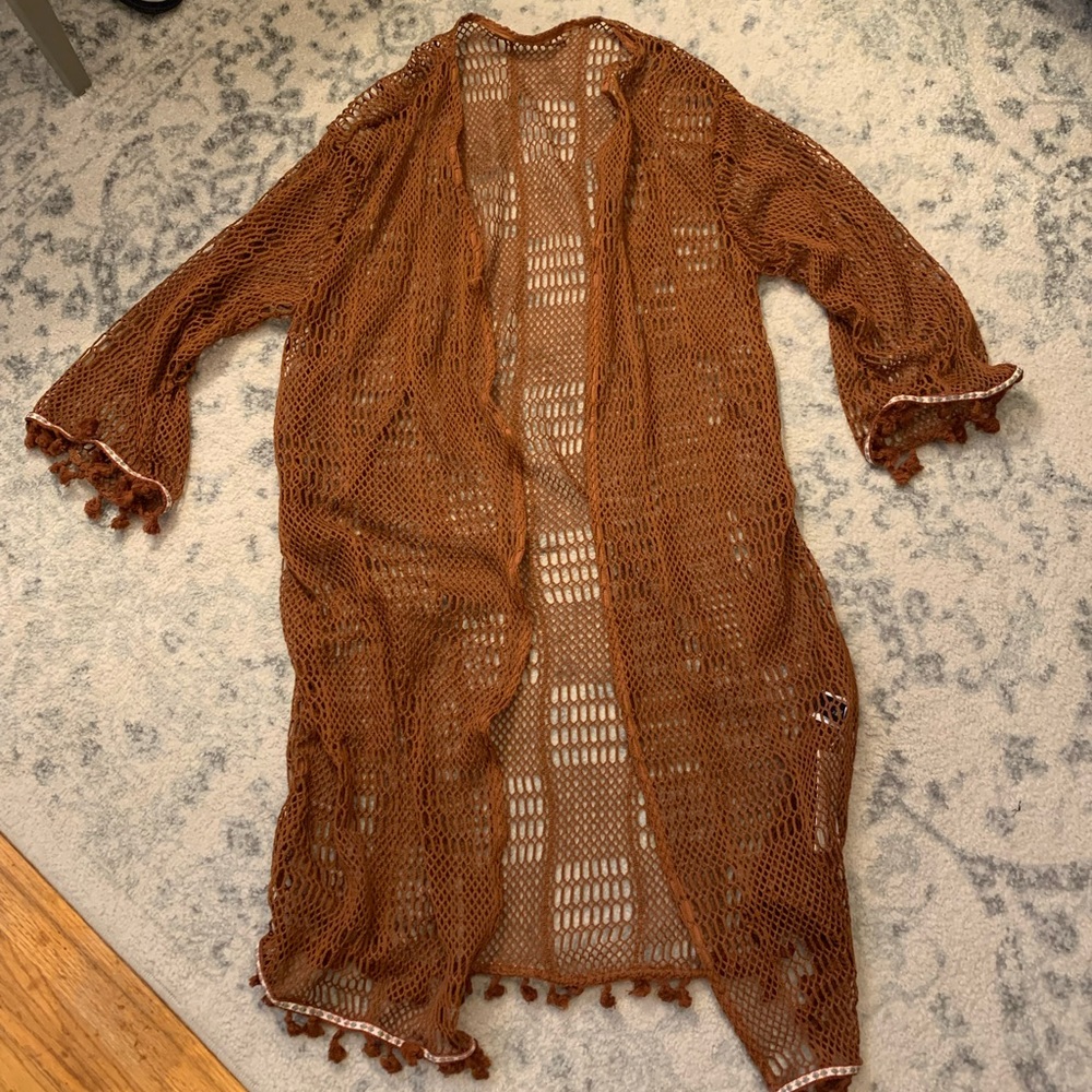 Crochet fringe kimono